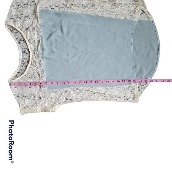 LUSH - Light Blue Silky Blouse W Lots of Lace - S - Picture 10 of 11